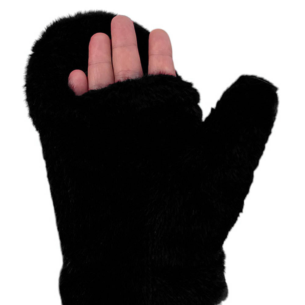 Solid Faux Fur Open Up Mitten Gloves