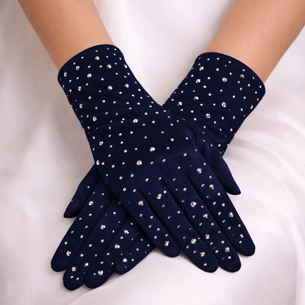 Stone Embellished Dressy Satin Wedding Gloves