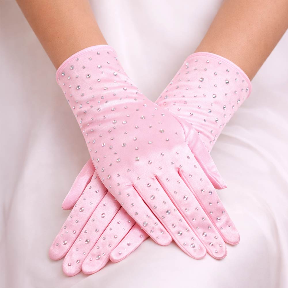 Stone Embellished Dressy Satin Wedding Gloves
