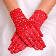 Stone Embellished Dressy Satin Wedding Gloves