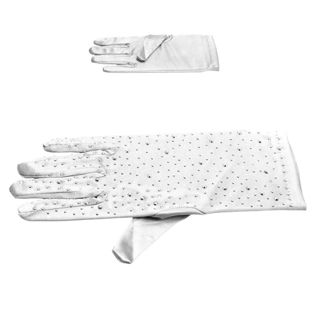 Stone Embellished Dressy Satin Wedding Gloves