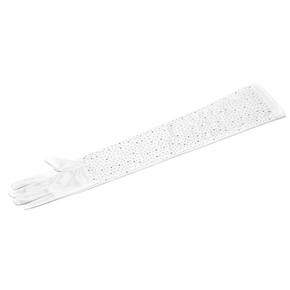 Stone Embellished Dressy Satin Opera Length Wedding Gloves