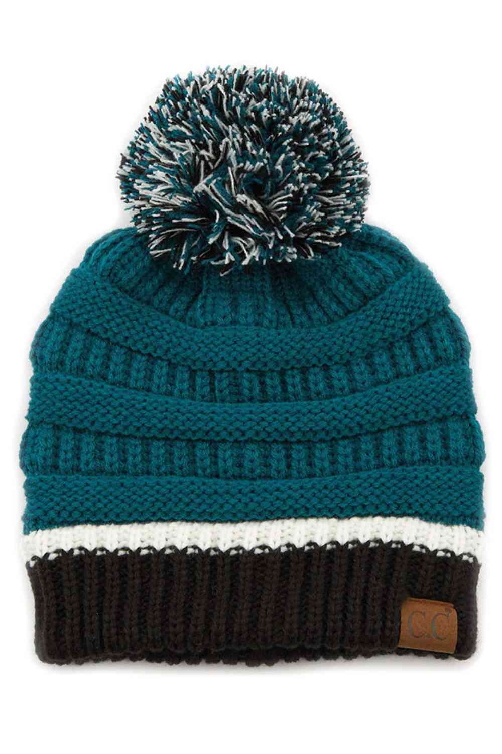 C.C Teal Color Ribbed Beanie With Pom