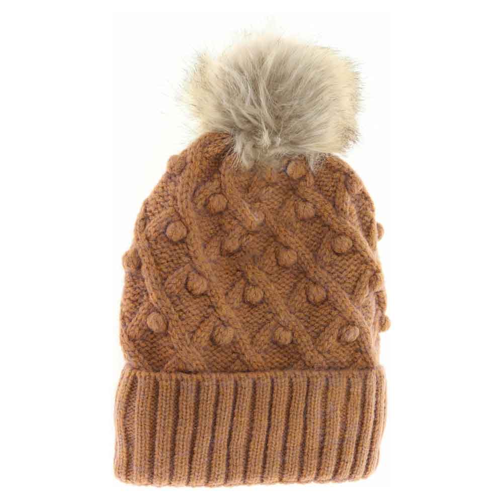 Bobble Knit Fur Pom C.C Beanie