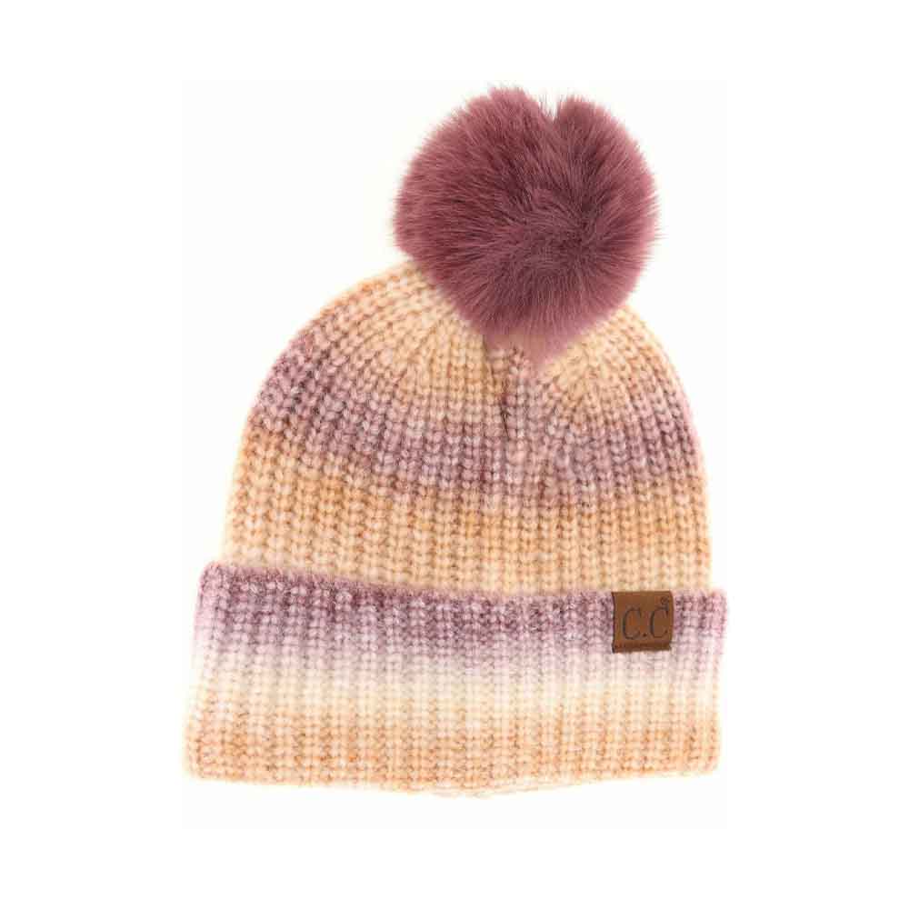 Multicolored Ombre Fur Pom C.C Beanie