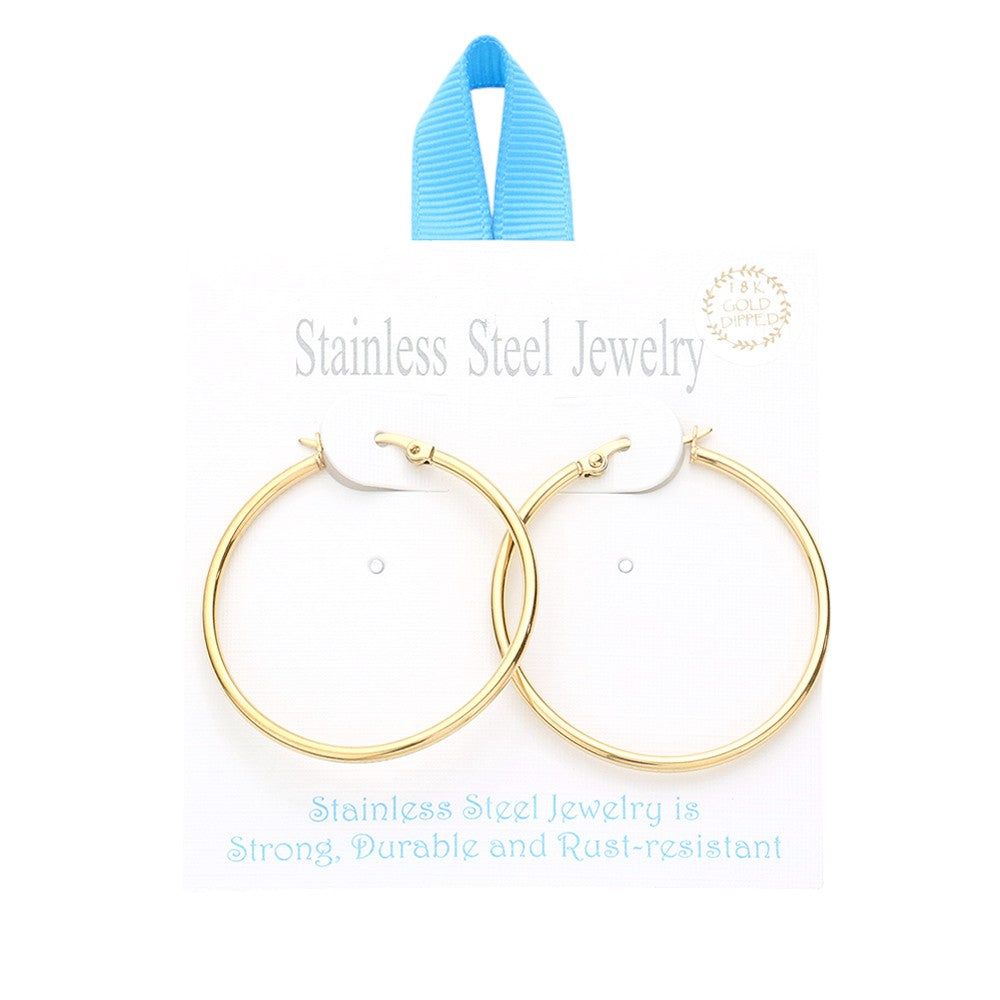 18K Gold Dipped Stainless Steel 1.5 Inch Hoop Pin Catch Earrings