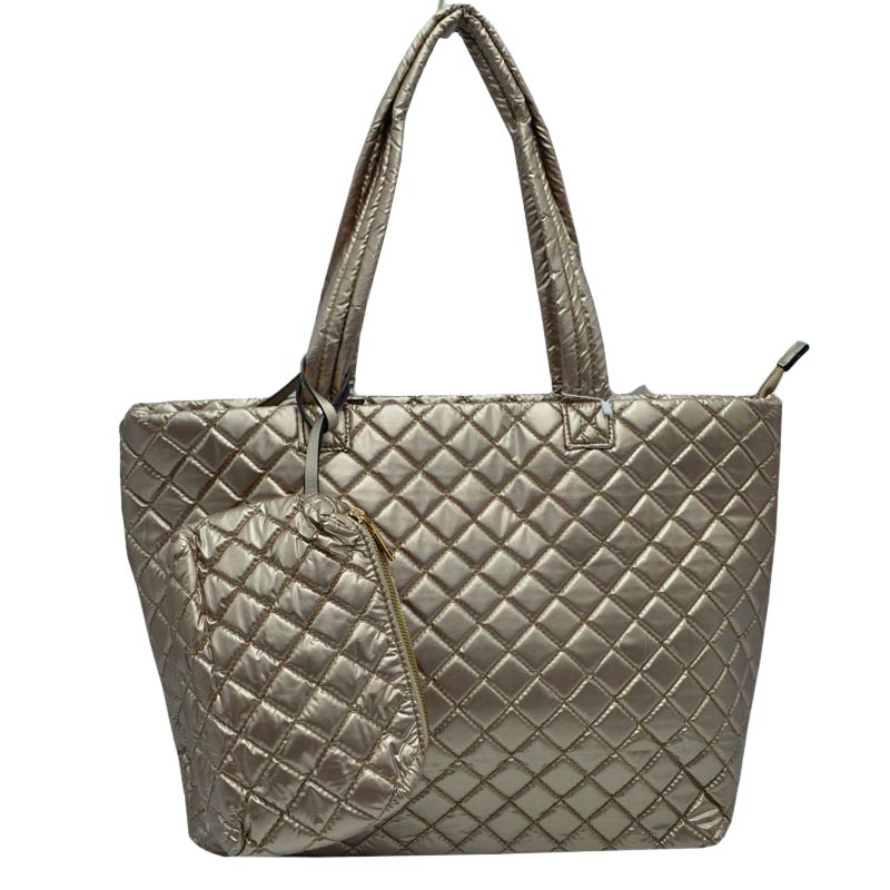 2-in-1 Large Quilted Zipper Tote with Pouch