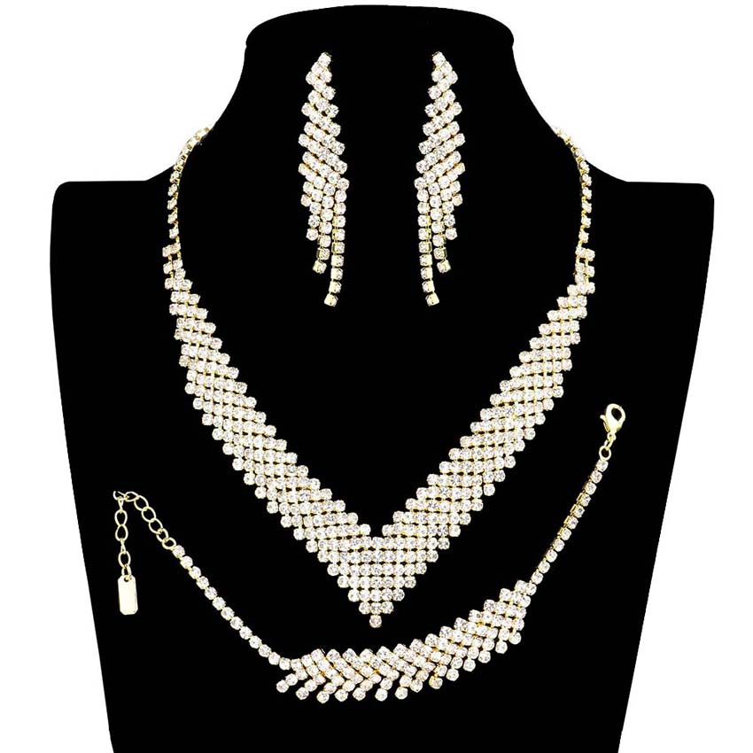 3PCS Rhinestone Pave Necklace Jewelry Set