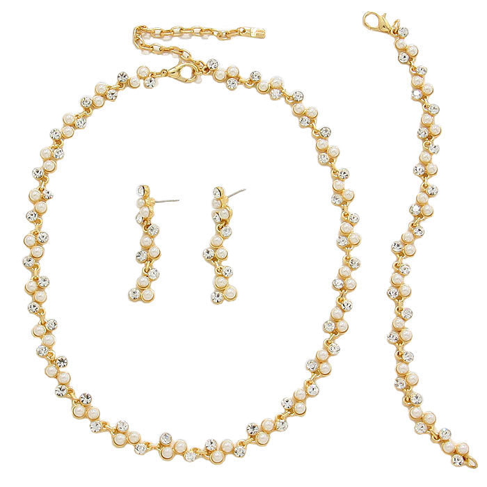 3PCS Rhinestone Pearl Necklace
