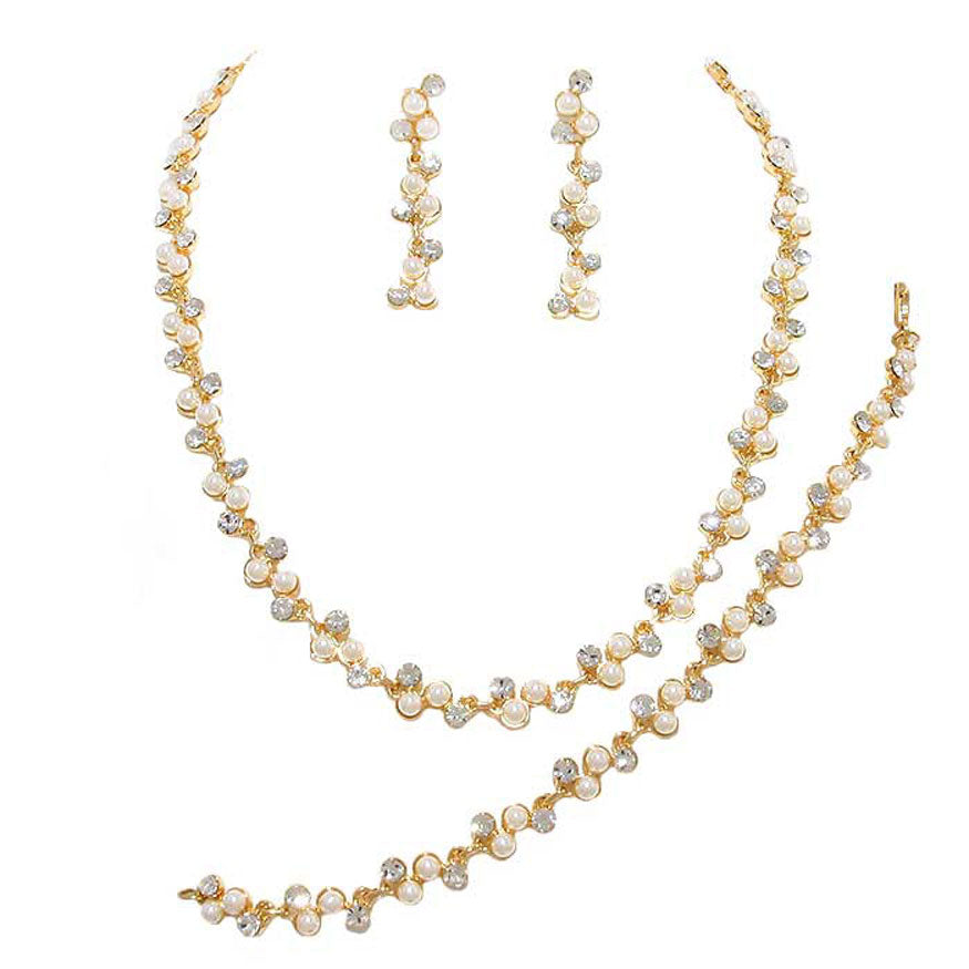 3PCS Rhinestone Pearl Necklace