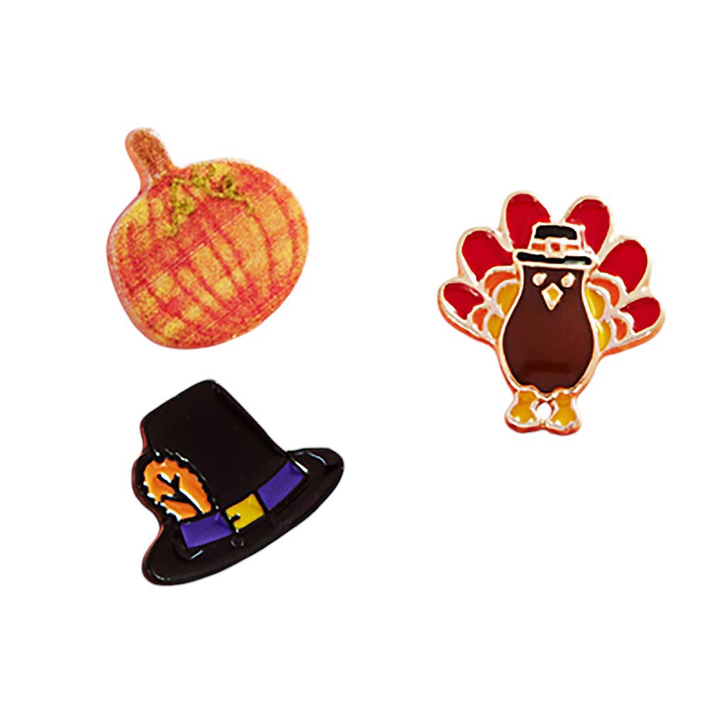3Pairs - Enamel Thanksgiving Turkey Pumpkin Hat Stud Earring Set