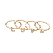 4PCS - LOVE Rhinestone Embellished Message Rings