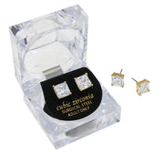 8mm Square Crystal Cubic Zirconia Stud Earrings in Clear Gift Box - Ready to Gift