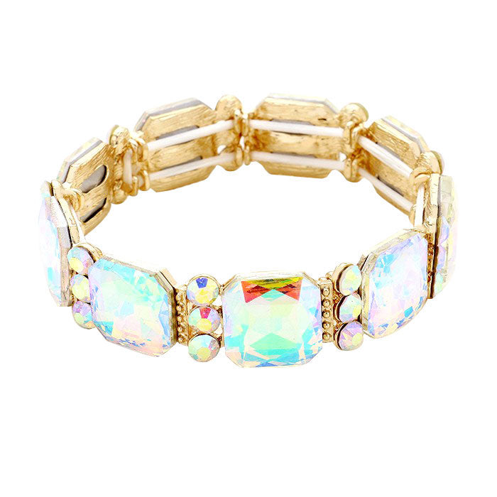 Emerald Cut Glass Crystal Stretch Bracelet Crystal Bracelet
