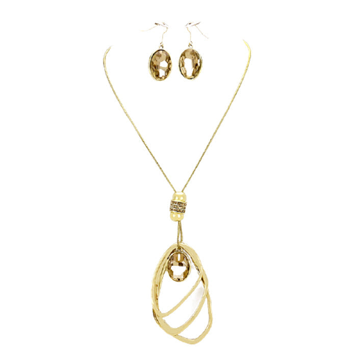Oval Glass Crystal Triple Abstract Hoop Necklace
