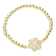 CZ Stone Paved Flower Pointed Stainless Steel Ball Stretch Bracelet