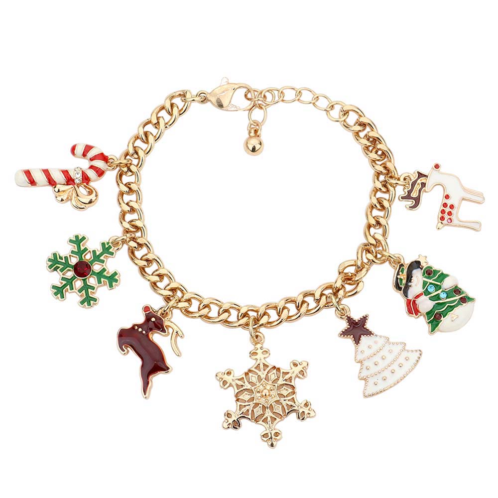 Candy Cane Rudolph Christmas Tree Snowman Charm Bracelet