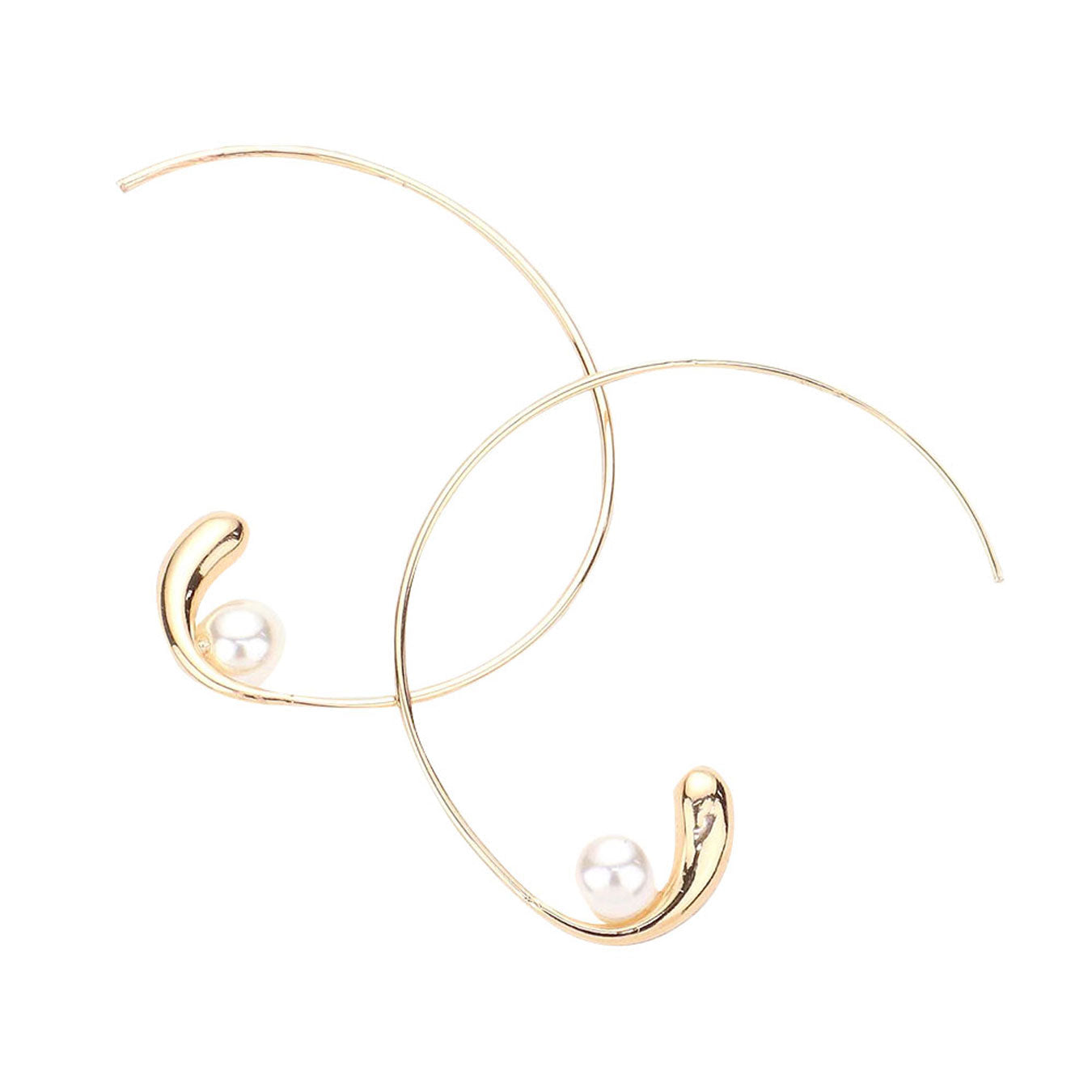 Pearl Accented Metal Hoop Earrings