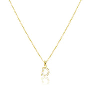D Stainless Steel CZ Stone Paved Monogram Pendant Necklace