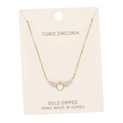 Gold Dipped Cubic Zirconia Wings Pendant Necklace