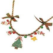 Festive Holiday Charm Station Bow Accent Ribbon Chain Necklace