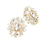 Floral Round Marquise Stone Evening Stud Earrings