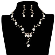 Flower Leaf Cluster Vine Rhinestone Necklace