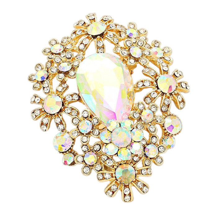 Glass Crystal Flower Cluster Brooch