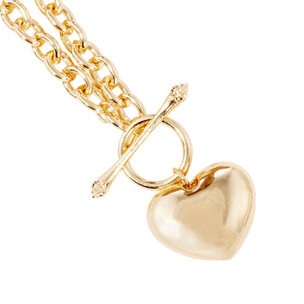 Gold Dipped Brass Metal Heart Pendant Toggle Necklace