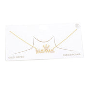 Gold Dipped CZ Crown MAMA Message Pendant Necklace