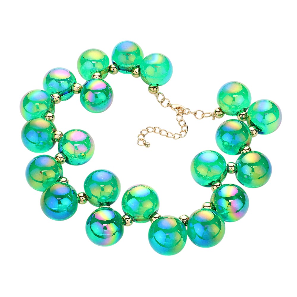 Chunky Iridescent Ball Beaded Necklace
