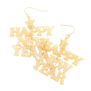 HAPPY NEW YEAR Glittered Message Dangle Earrings