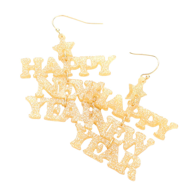HAPPY NEW YEAR Glittered Message Dangle Earrings