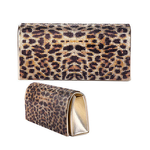 Leopard Patterned Bling Evening Clutch Crossbody Bag
