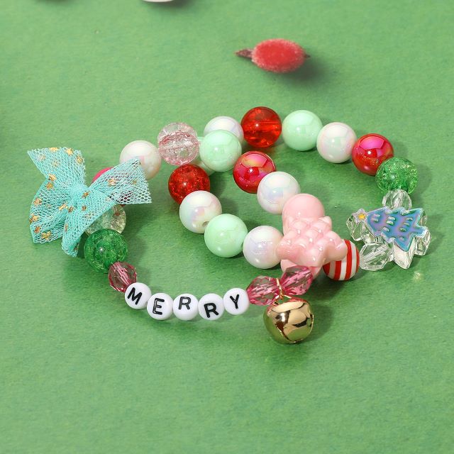 2PCS - MERRY Star Christmas Tree Bow Beaded Stretch Multi Layered Bracelets
