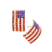 Women's Crystal Pave American Flag Dangle Earrings 4th of July