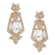 Oval Crystal Rhinestone Leaf Evening Earrings