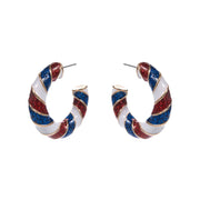 Women's Patriotic American USA Glittered Enamel Twist Hoop Earrings 4th of July