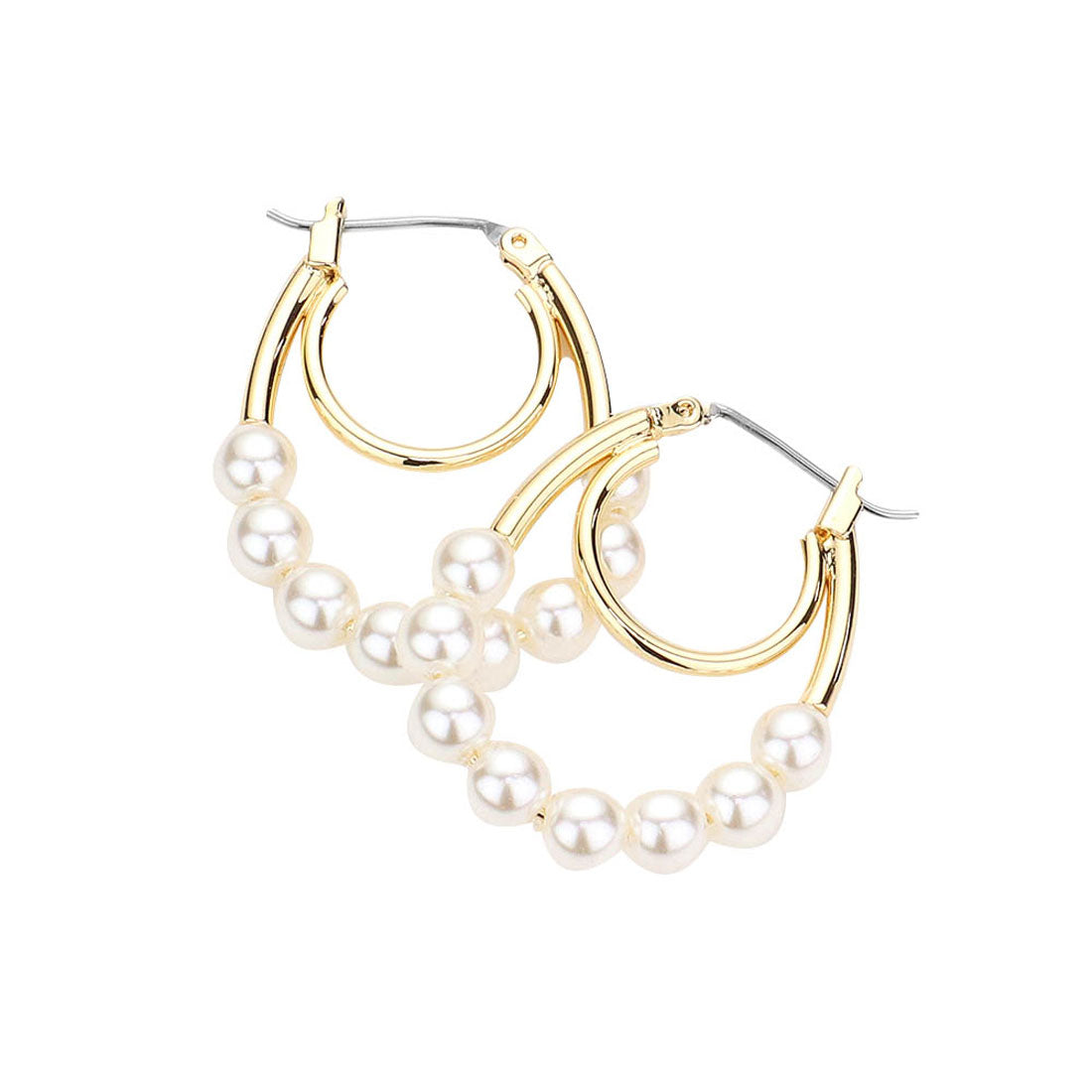 Pearl Pin Catch Hoop Earrings