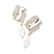 Rectangle Stone  Freshwater Pearl Dangle Evening Earrings