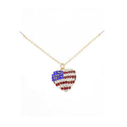Rhinestone Embellished American USA Flag Pendant Necklace