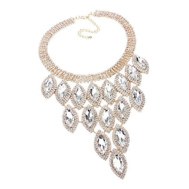 Rhinestone Pave Oval Stone Cluster Vine Necklace