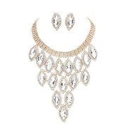 Rhinestone Pave Oval Stone Cluster Vine Necklace