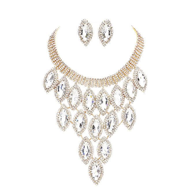 Rhinestone Pave Oval Stone Cluster Vine Necklace