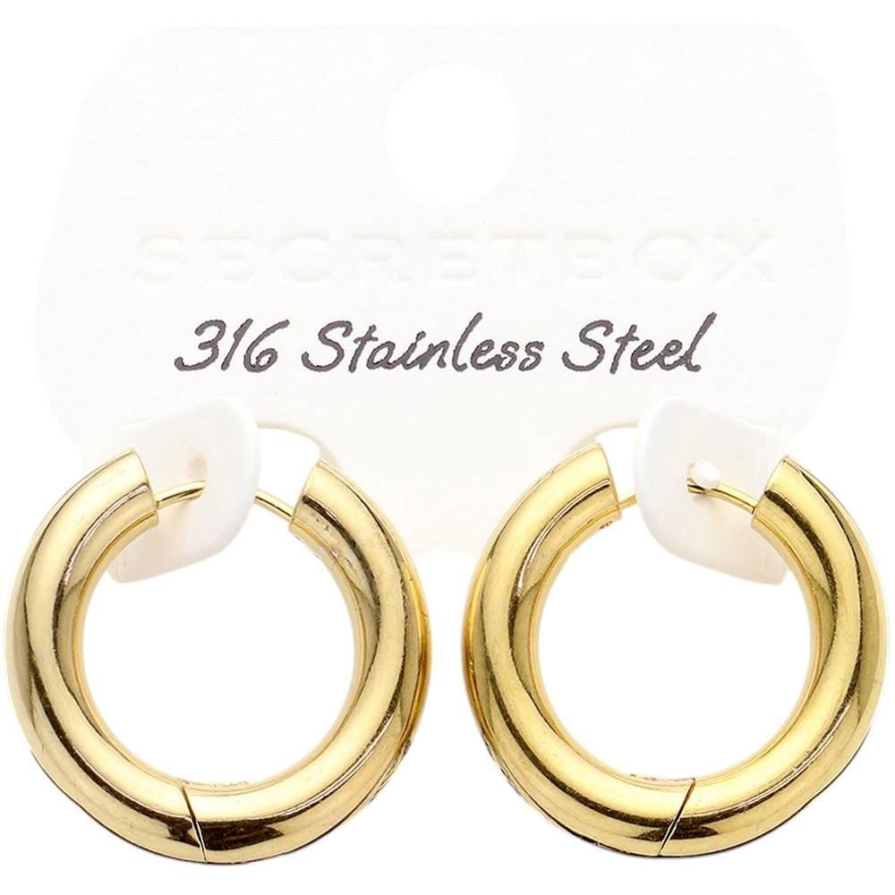 SECRET BOX Stainless Steel Round Classic Hoop Earrings