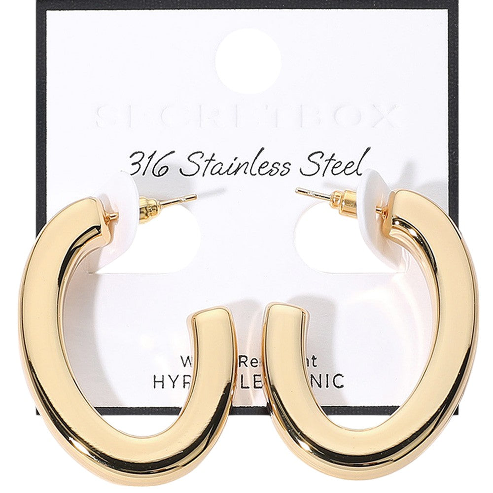 SECRET BOX_Stainless Steel Oval Hoop Earrings