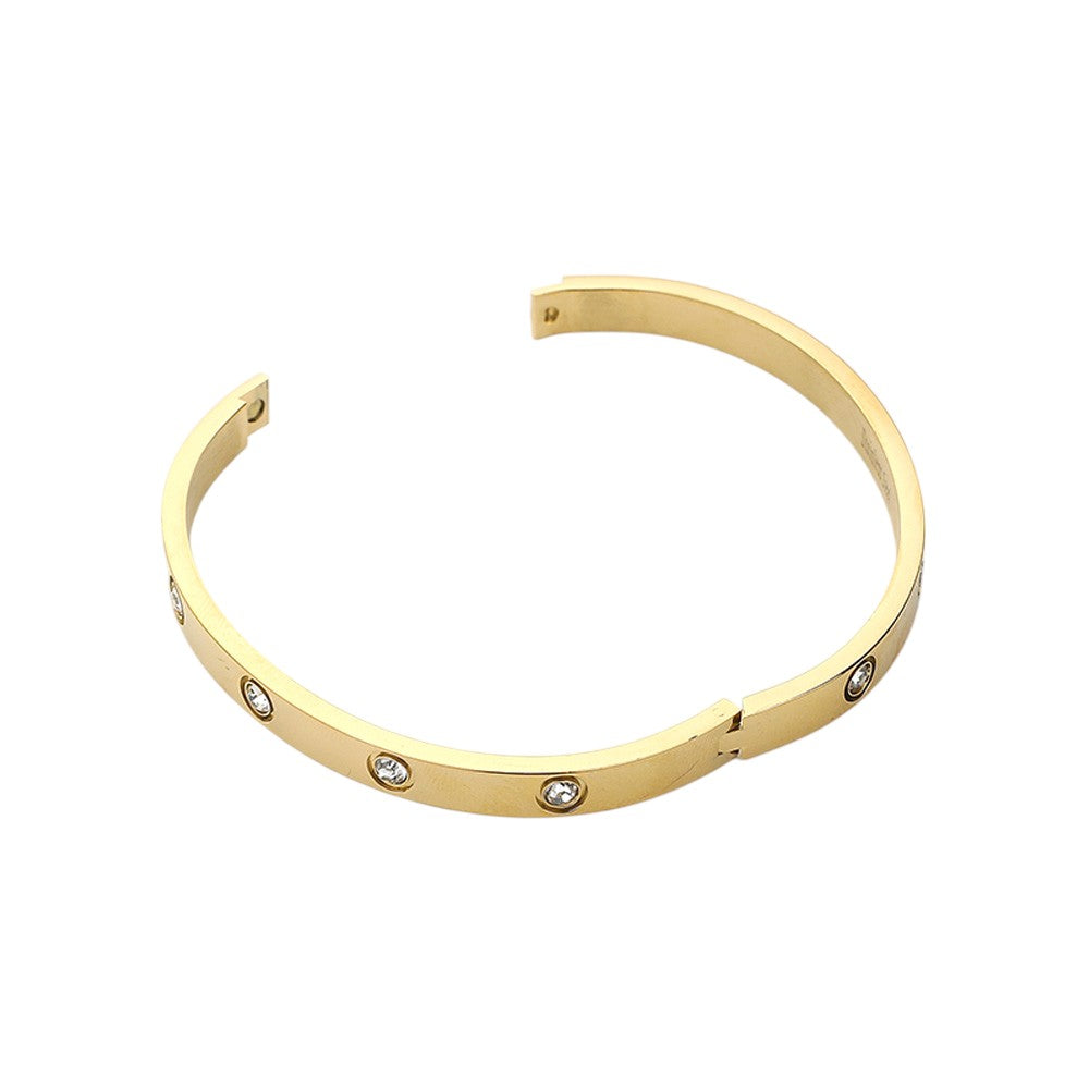 Stainless Steel Crystal Embellished Bangle Evening Bracelet