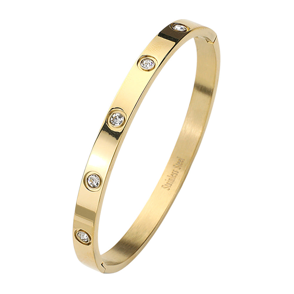 Stainless Steel Crystal Embellished Bangle Evening Bracelet