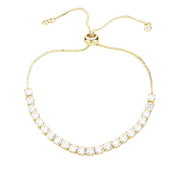 Stainless Steel CZ Stone Tennis Chain Pull Tie Adjustable Bracelet