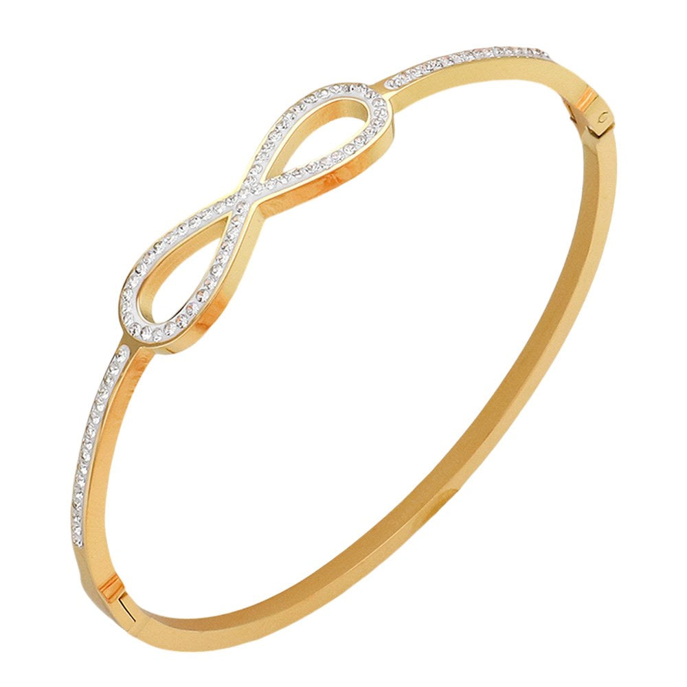 Stainless Steel Stone Paved Infinity Hinged Bangle Bracelet